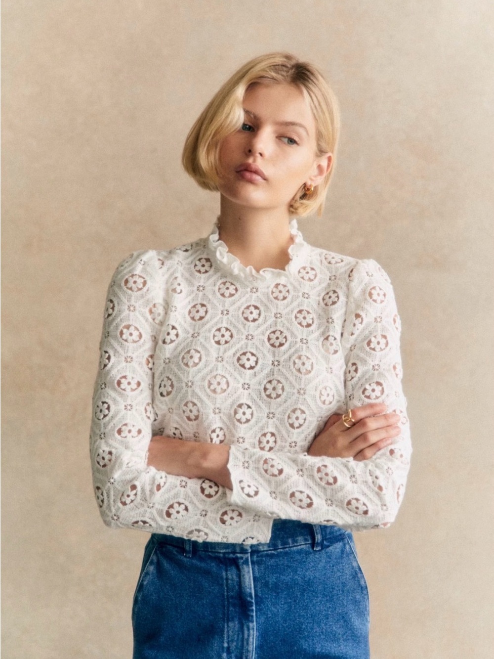 Sézane Florie Blouse in Ecru Guipure 38/6 NWT